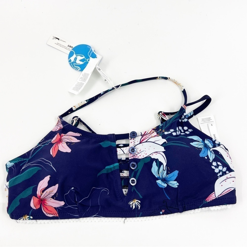 ✅ Cupshe Bikini TOP Navy Floral Cutout Bikini Navy SIZE SMALL